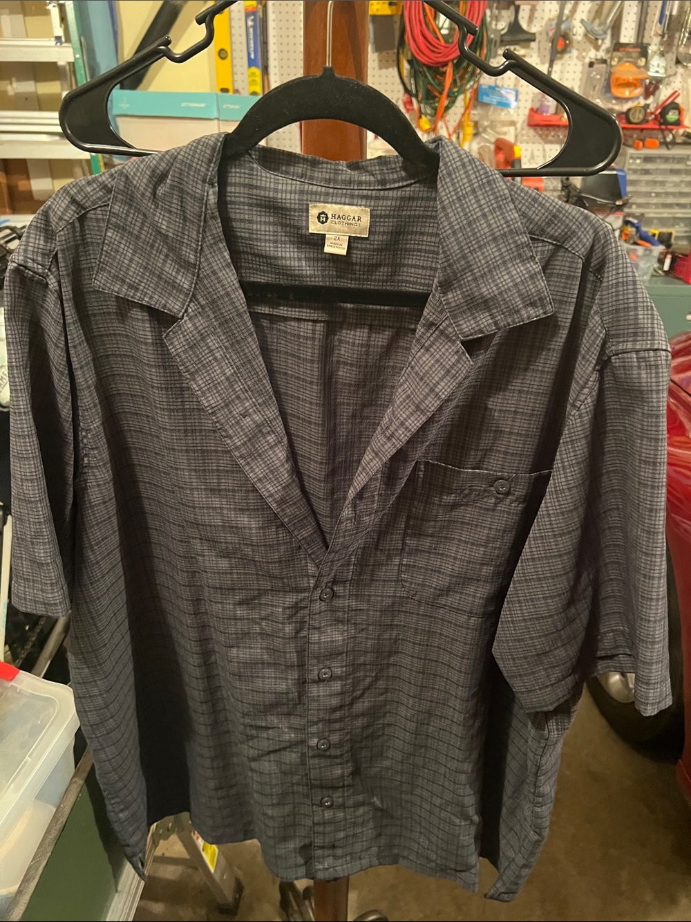 Haggar Men's Short Sleeve Button-Down Shirt - Gray Plaid